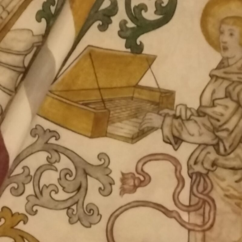 Kalkmaleri af engel med clavichord